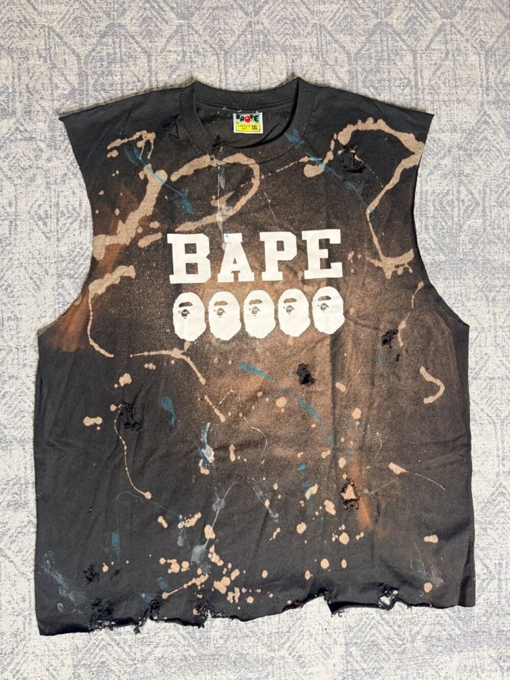 A bathing Ape x Dro Lab Custom 1/1 Reworked Distressed Sleeveless Bape T-Shirt